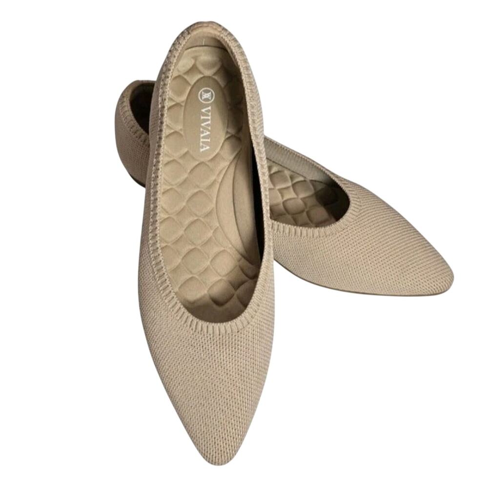 VIVAIA Pointed Toe Knit Ballet Flats Almond Beige Women Size 40.5 US 9.5 Shoes